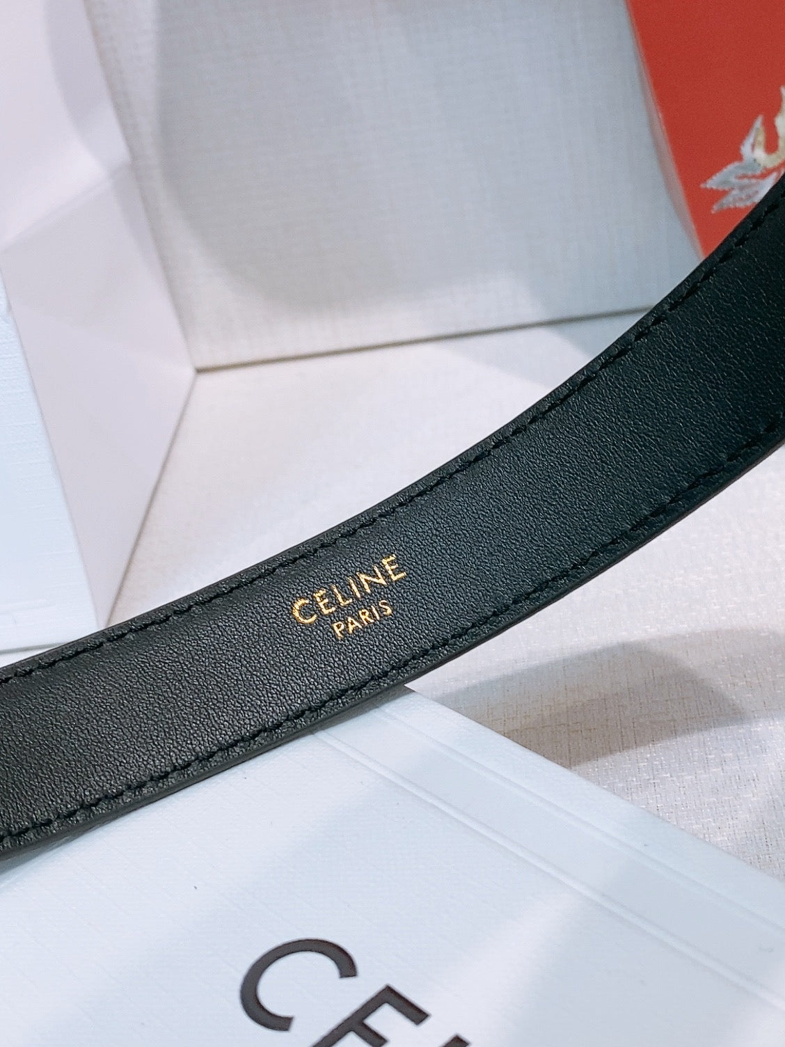TRIOMPHE BELT 2.5 CM IN BLACK CALFSKIN GOLD HARDWARE 631597