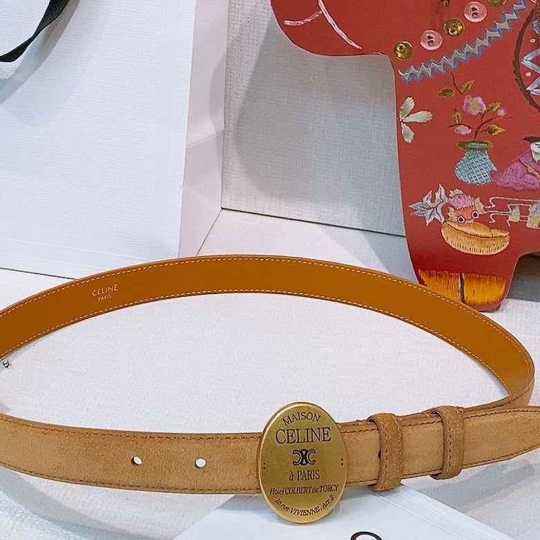 TRIOMPHE BELT 2.5 CM IN BROWN SUEDE GOLD HARDWARE 631598