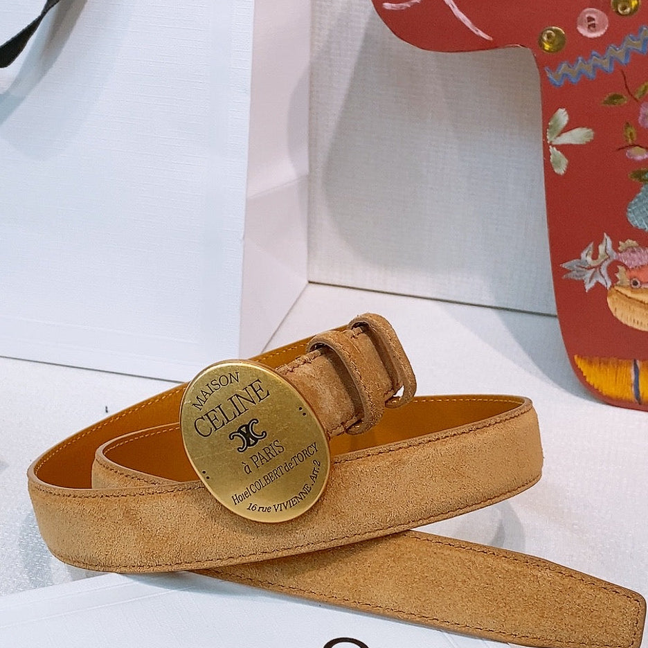 TRIOMPHE BELT 2.5 CM IN BROWN SUEDE GOLD HARDWARE 631598