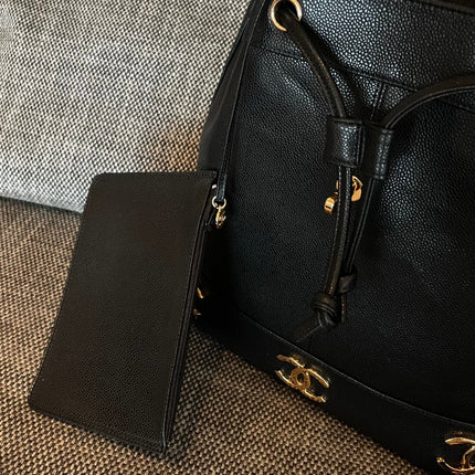 CHANEL 26S BACKPACK 34 IN BLACK GRAINED CALFSKIN GOLD HARDWARE