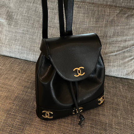 CHANEL 26S BACKPACK 34 IN BLACK GRAINED CALFSKIN GOLD HARDWARE
