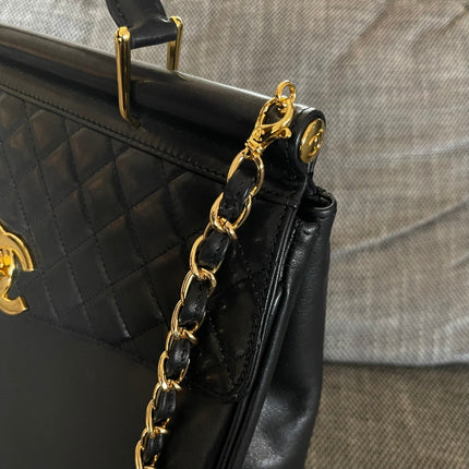 CHANEL 26S TOP HANDLE SHOPPING BAG 34 IN BLACK LAMBSKIN GOLD HARDWARE