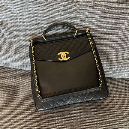 CHANEL 26S TOP HANDLE SHOPPING BAG 34 IN BLACK LAMBSKIN GOLD HARDWARE