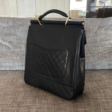 CHANEL 26S TOP HANDLE SHOPPING BAG 34 IN BLACK LAMBSKIN GOLD HARDWARE