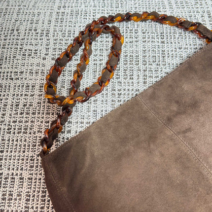 CHANEL 26S LARGE HOBO BAG 33 IN DARK BROWN SUEDE TORTOISE RESIN CHAIN