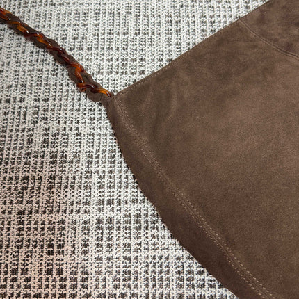 CHANEL 26S LARGE HOBO BAG 33 IN DARK BROWN SUEDE TORTOISE RESIN CHAIN