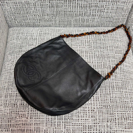 CHANEL 26S LARGE HOBO BAG 33 IN BLACK LAMBSKIN TORTOISE RESIN CHAIN