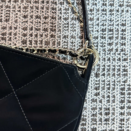 CHANEL 26S STAR CHARM HALF MOON SHOULDER BAG 20 IN BLACK SATIN GOLD HARDWARE
