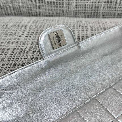 CHANEL 26S FLAP BAG 26 IN SILVER CALFSKIN SILVER HARDWARE