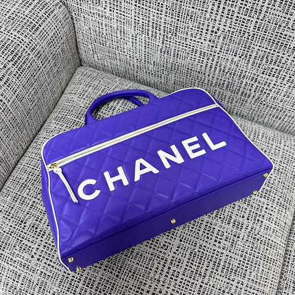 CHANEL 26S BOWLING BAG LARGE 46 IN BLUE PURPLE AND WHITE CALFSKIN GOLD HARDWARE