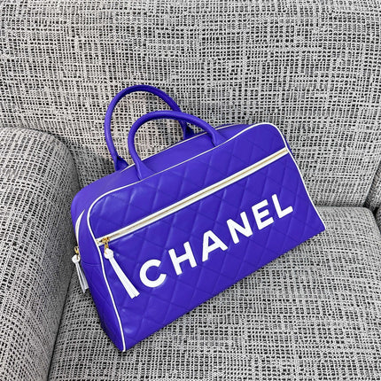 CHANEL 26S BOWLING BAG LARGE 46 IN BLUE PURPLE AND WHITE CALFSKIN GOLD HARDWARE