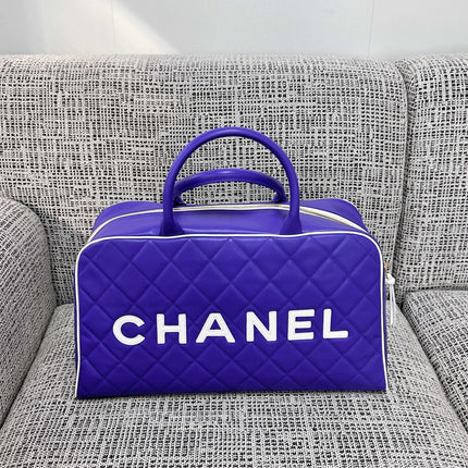 CHANEL 26S BOWLING BAG LARGE 46 IN BLUE PURPLE AND WHITE CALFSKIN GOLD HARDWARE