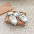 SNEAKER MULES IN WHITE MESH AND BEIGE SUEDE