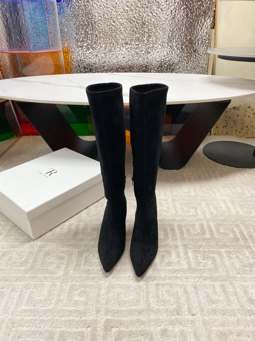 THE ROW HIGH BOOTS 85MM IN BLACK SUEDE
