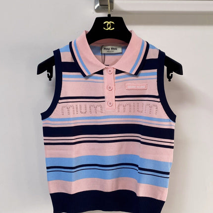MIUMIU 26S SLEEVELESS KNIT POLO TOP STYLE 1124