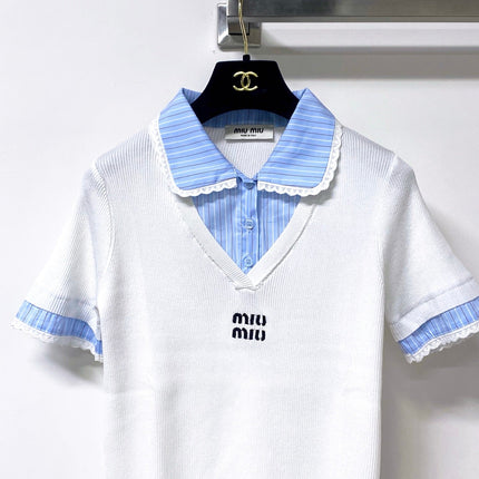 MIUMIU 26S SHORT-SLEEVED KNIT POLO SHIRT STYLE 1054