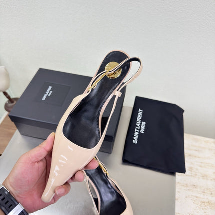 YSL 26S SLINGBACK HIGH HEELS 75 MM IN NUDE BEIGE GLOSSY CALFSKIN