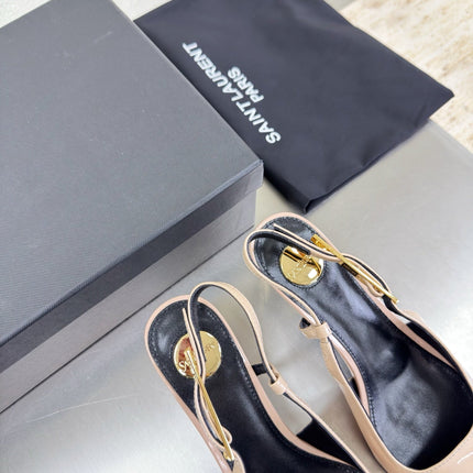 YSL 26S SLINGBACK HIGH HEELS 75 MM IN NUDE BEIGE GLOSSY CALFSKIN