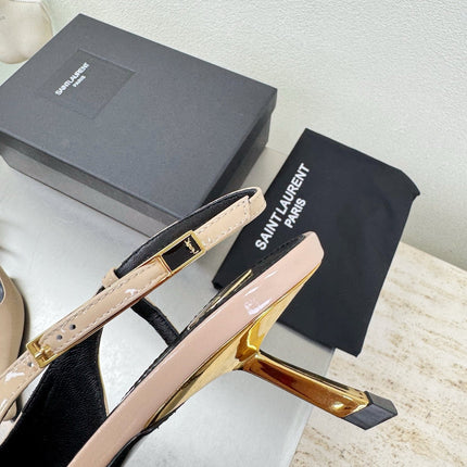 YSL 26S SLINGBACK HIGH HEELS 75 MM IN NUDE BEIGE GLOSSY CALFSKIN