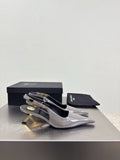 YSL 26S SLINGBACK HIGH HEELS 75 MM IN GREY GLOSSY CALFSKIN