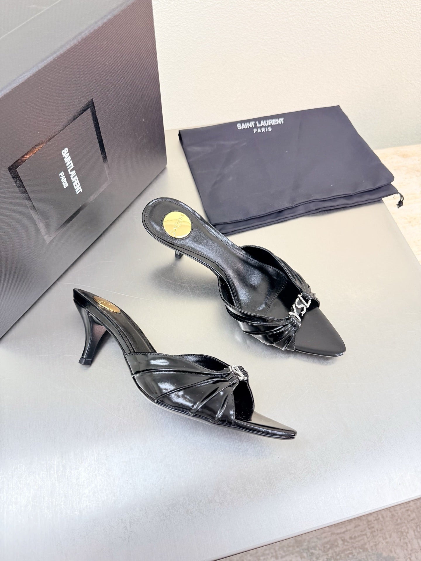 YSL 26S HIGH HEEL SANDALS 65 MM IN BLACK CALFSKIN