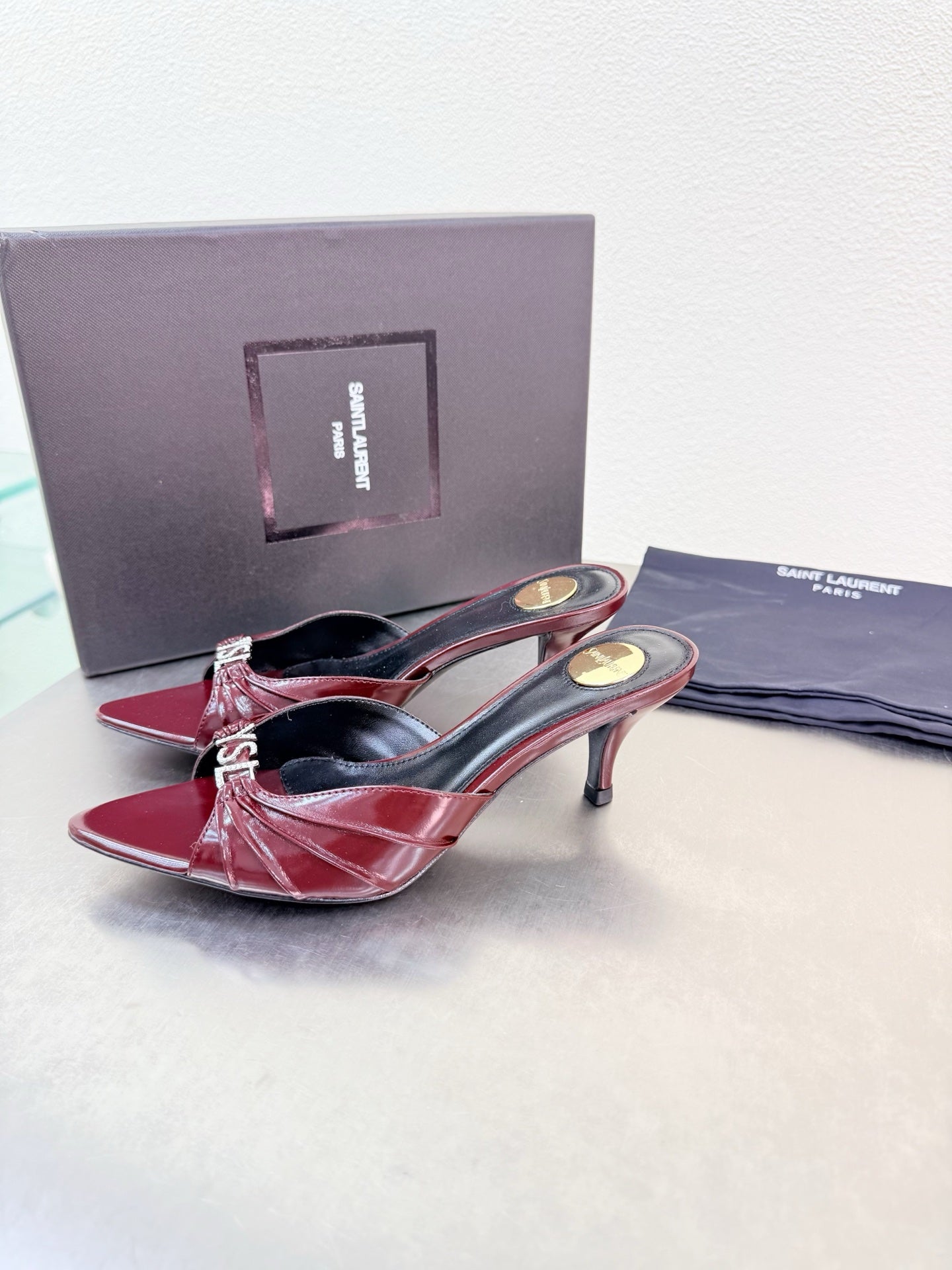 YSL 26S HIGH HEEL SANDALS 65 MM IN DARK RED CALFSKIN