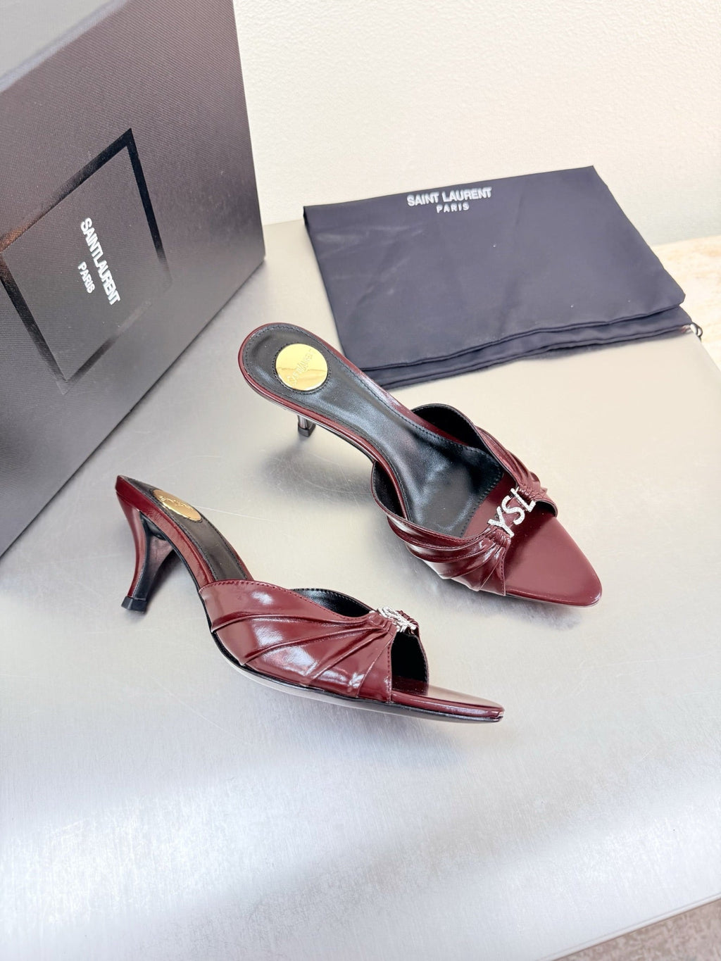 YSL 26S HIGH HEEL SANDALS 65 MM IN DARK RED CALFSKIN