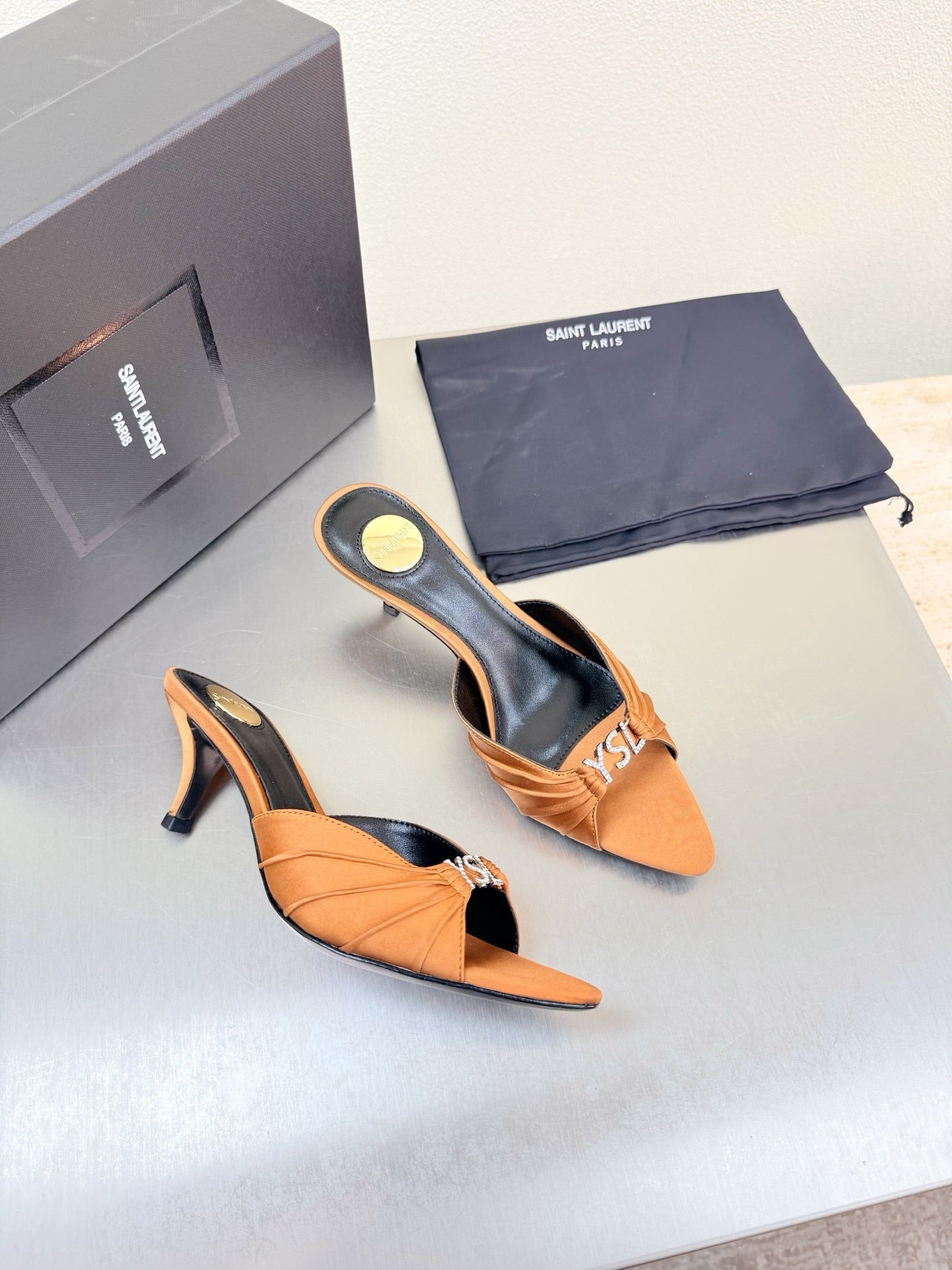 YSL 26S HIGH HEEL SANDALS 65 MM IN ORANGE FABRIC