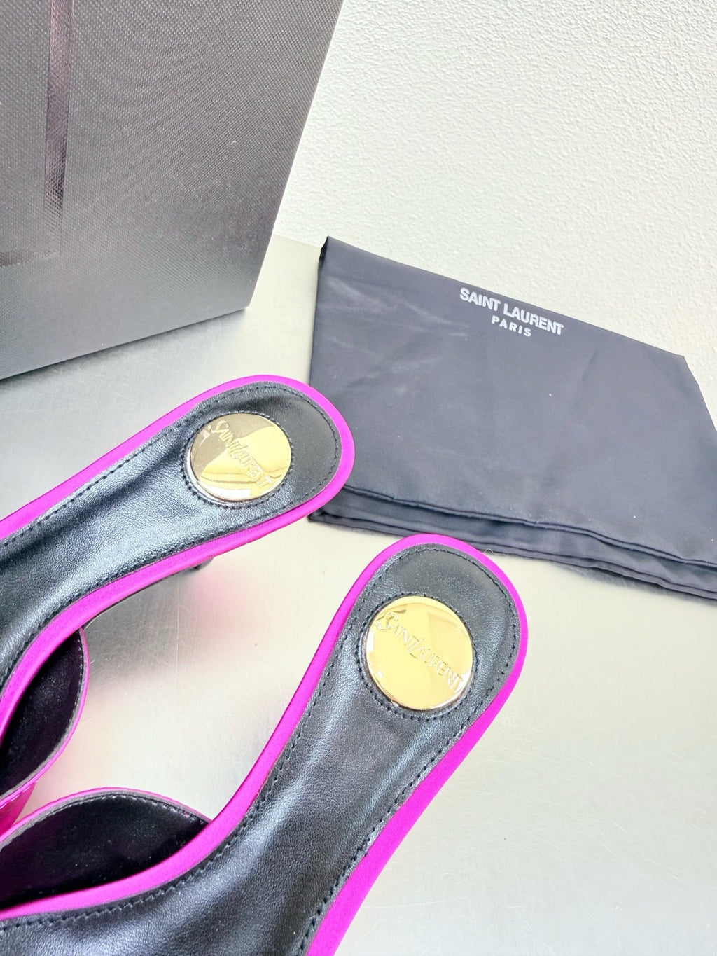 YSL 26S HIGH HEEL SANDALS 65 MM IN DARK PINK FABRIC