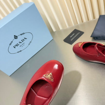 PRADA 26S MARY JANE FLATS IN RED CALFSKIN
