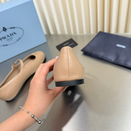 PRADA 26S MARY JANE FLATS IN BEIGE CALFSKIN