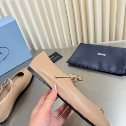 PRADA 26S MARY JANE FLATS IN BEIGE CALFSKIN