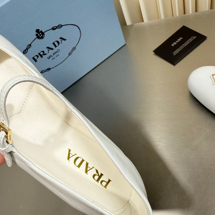 PRADA 26S MARY JANE FLATS IN WHITE CALFSKIN