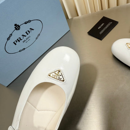 PRADA 26S MARY JANE FLATS IN WHITE CALFSKIN