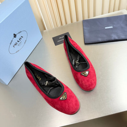 PRADA 26S MARY JANE FLATS IN RED SUEDE