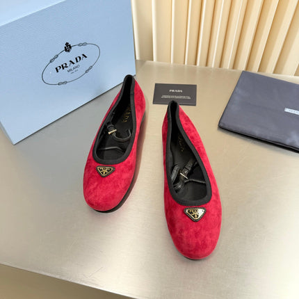 PRADA 26S MARY JANE FLATS IN RED SUEDE