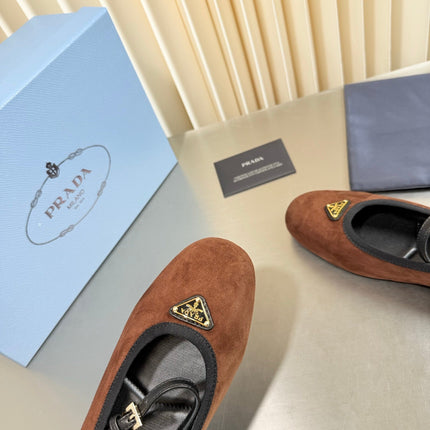 PRADA 26S MARY JANE FLATS IN BROWN SUEDE