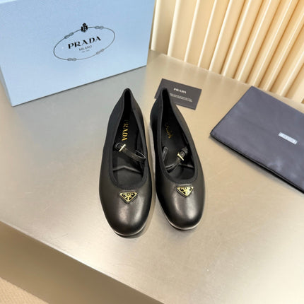 PRADA 26S MARY JANE FLATS IN BLACK CALFSKIN