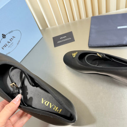 PRADA 26S MARY JANE FLATS IN BLACK CALFSKIN