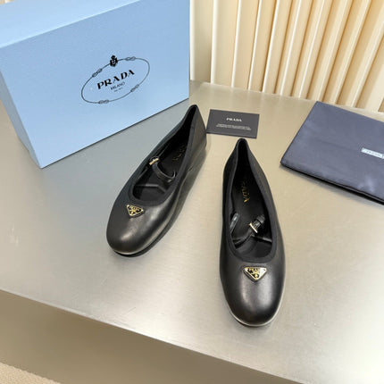 PRADA 26S MARY JANE FLATS IN BLACK CALFSKIN