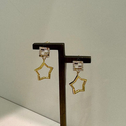 FENDI 26S FF CRYSTAL STAR DROP EARRINGS IN GOLD TONE METAL 622647
