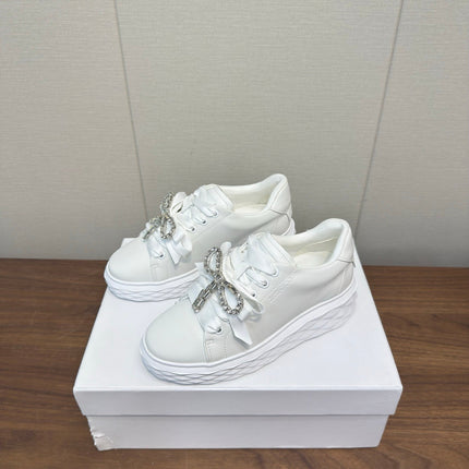 JIMMY CHOO 26S SNEAKERS 55 MM IN WHITE CALFSKIN WITH CRYSTAL BOW
