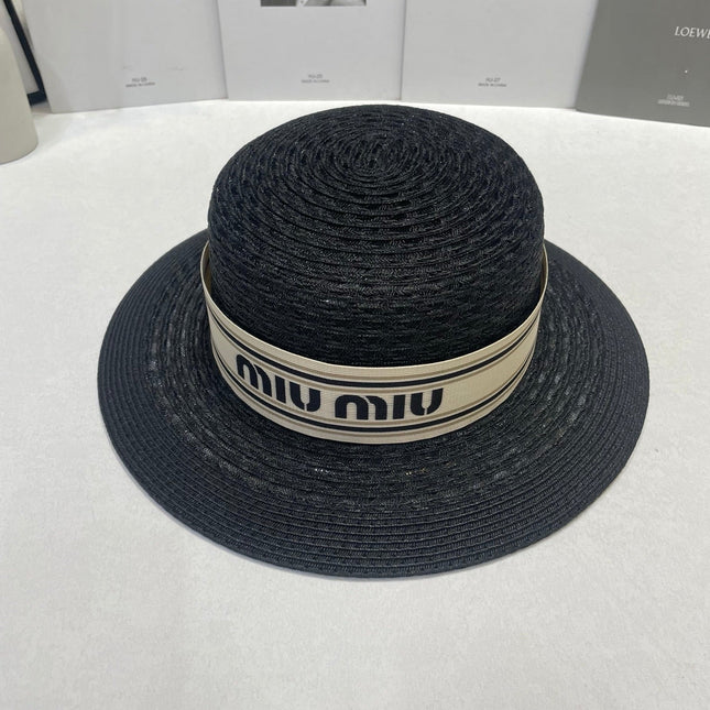 MIUMIU 26S STRAW BOATER HAT IN BLACK 343687