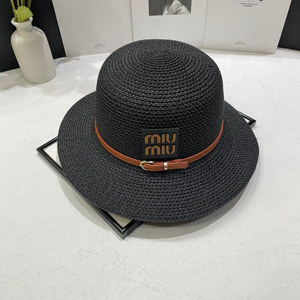 MIUMIU 26S WOVEN STRAW HAT IN BLACK 343699