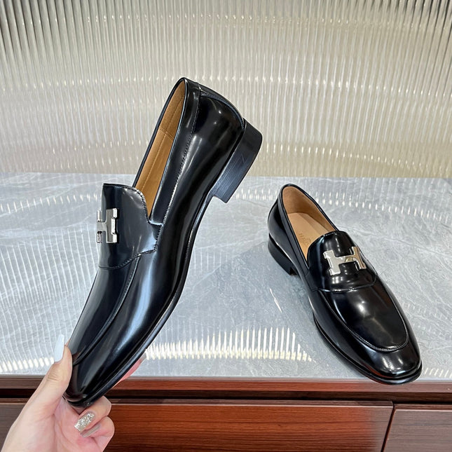 HM H-BUCKLE LOAFER GLOSSY BLACK CALFSKIN