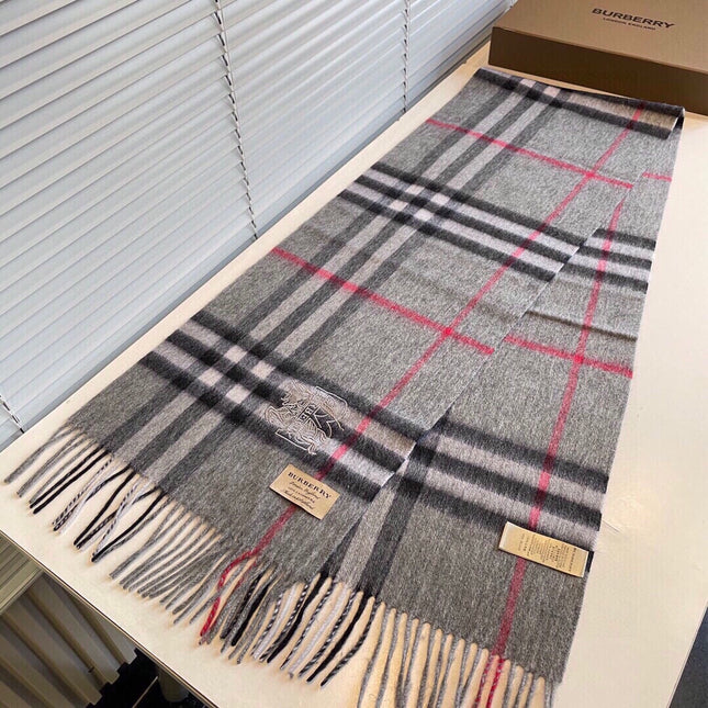 CLASSIC CHECK SCARF 180 CM IN DOVE GRAY MIX BLACK CASHMERE 394771