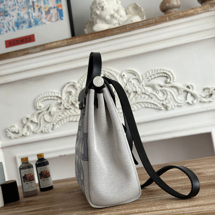 HERBAG ZIP 31 LAQUERED BAG IN OFF-WHITE MIX BLUE H PLUME CANVAS