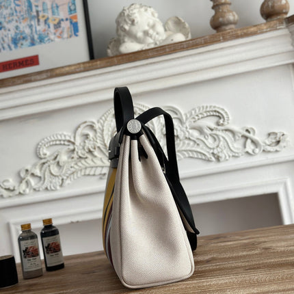 HERBAG ZIP 31 LAQUERED BAG IN BROWN MIX YELLOW H PLUME CANVAS