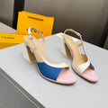 FENDI 26S SLINGBACK SANDALS IN WHITE CALFSKIN AND BLUE CANVAS