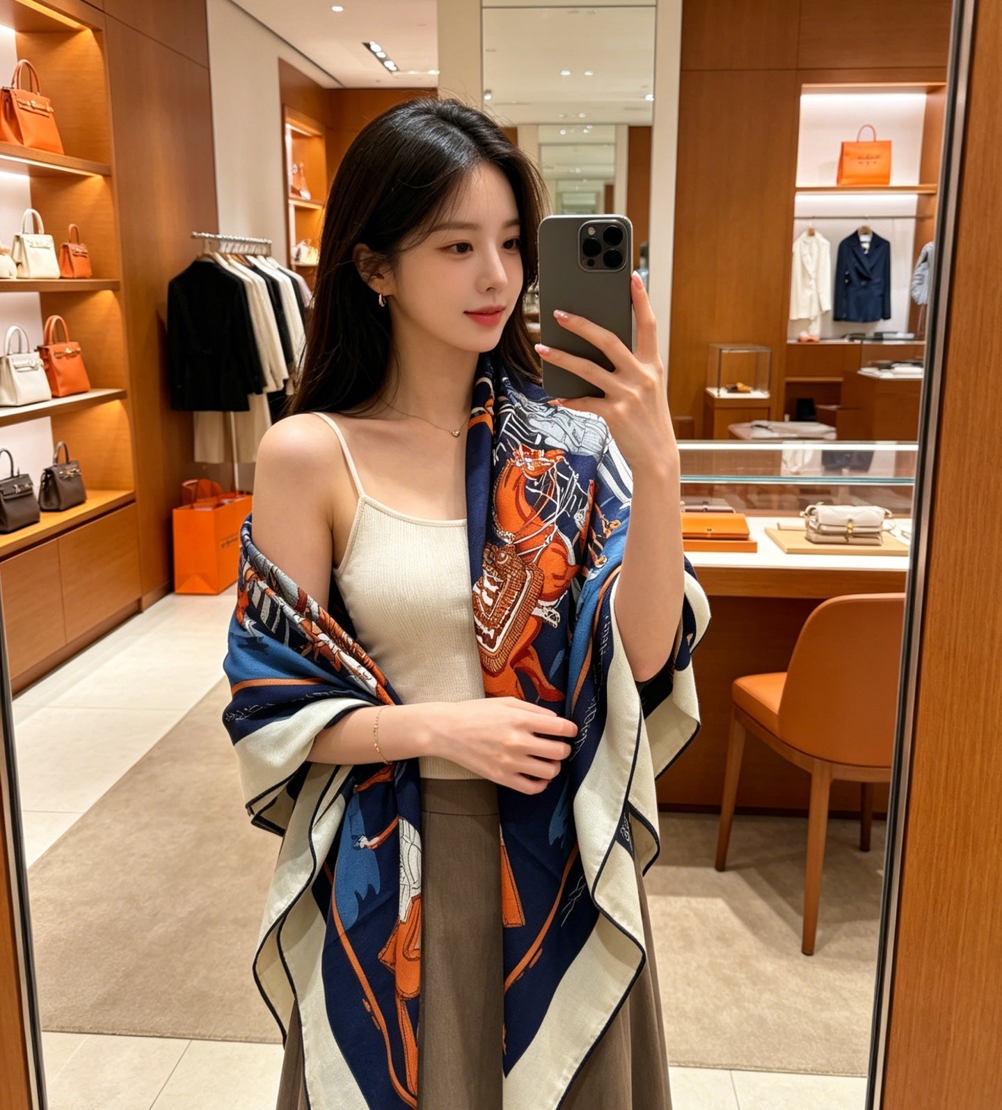 HERMES 26S SCARF 140 IN CASHMERE AND SILK 305964